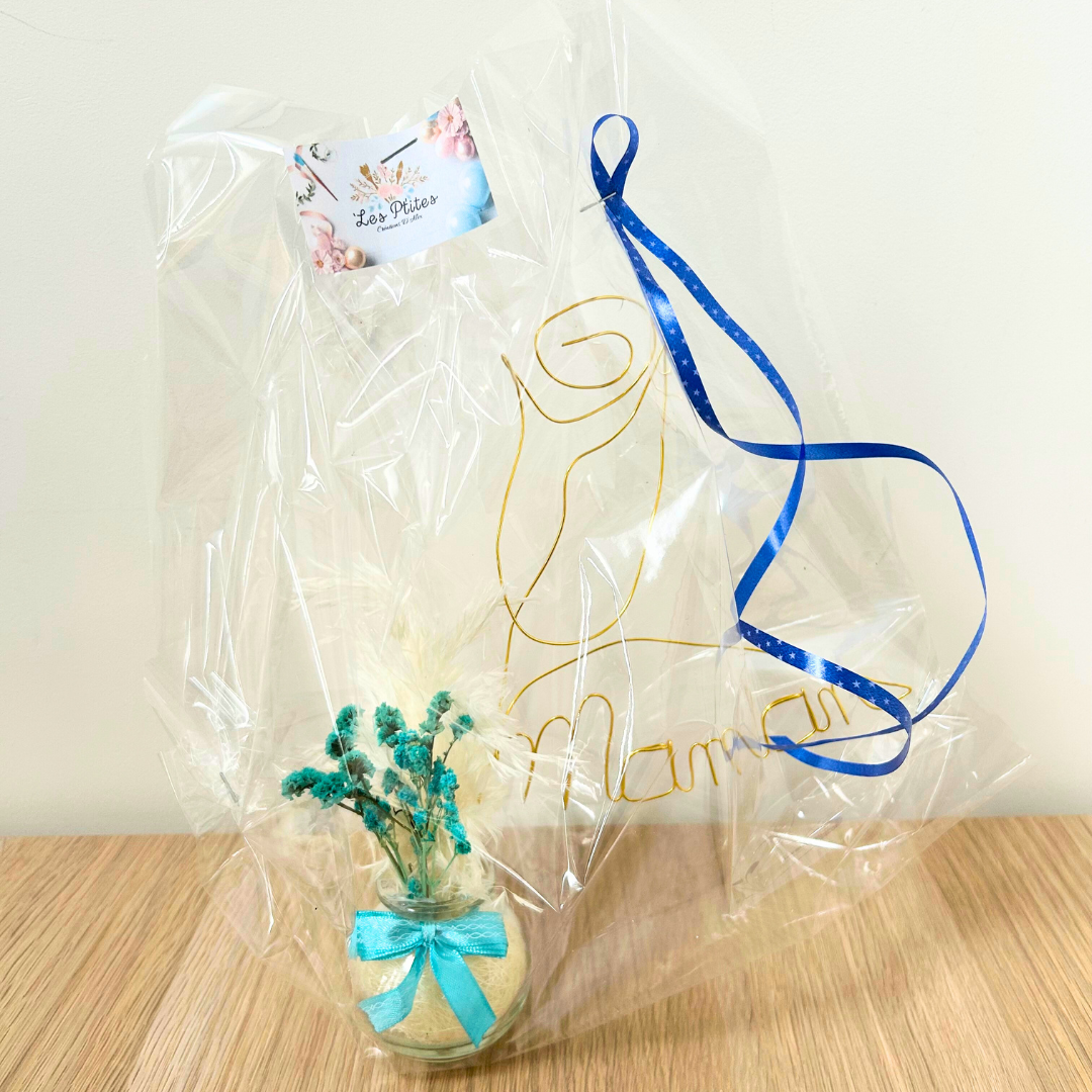 Vase fleurs séchées & rose fil de fer - Annonce grossesse personnalisée