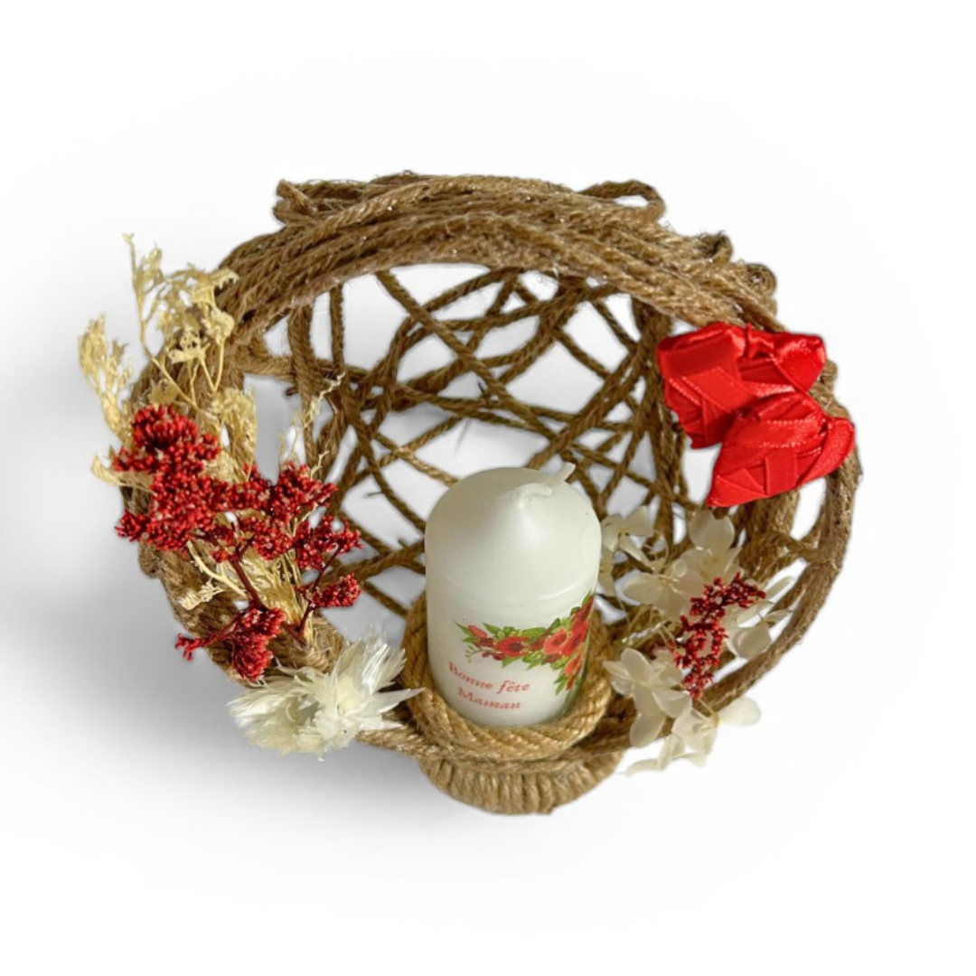 Composition Florale avec Bougie Gravée - Cadeau Parrain & Marraine Personnalisé