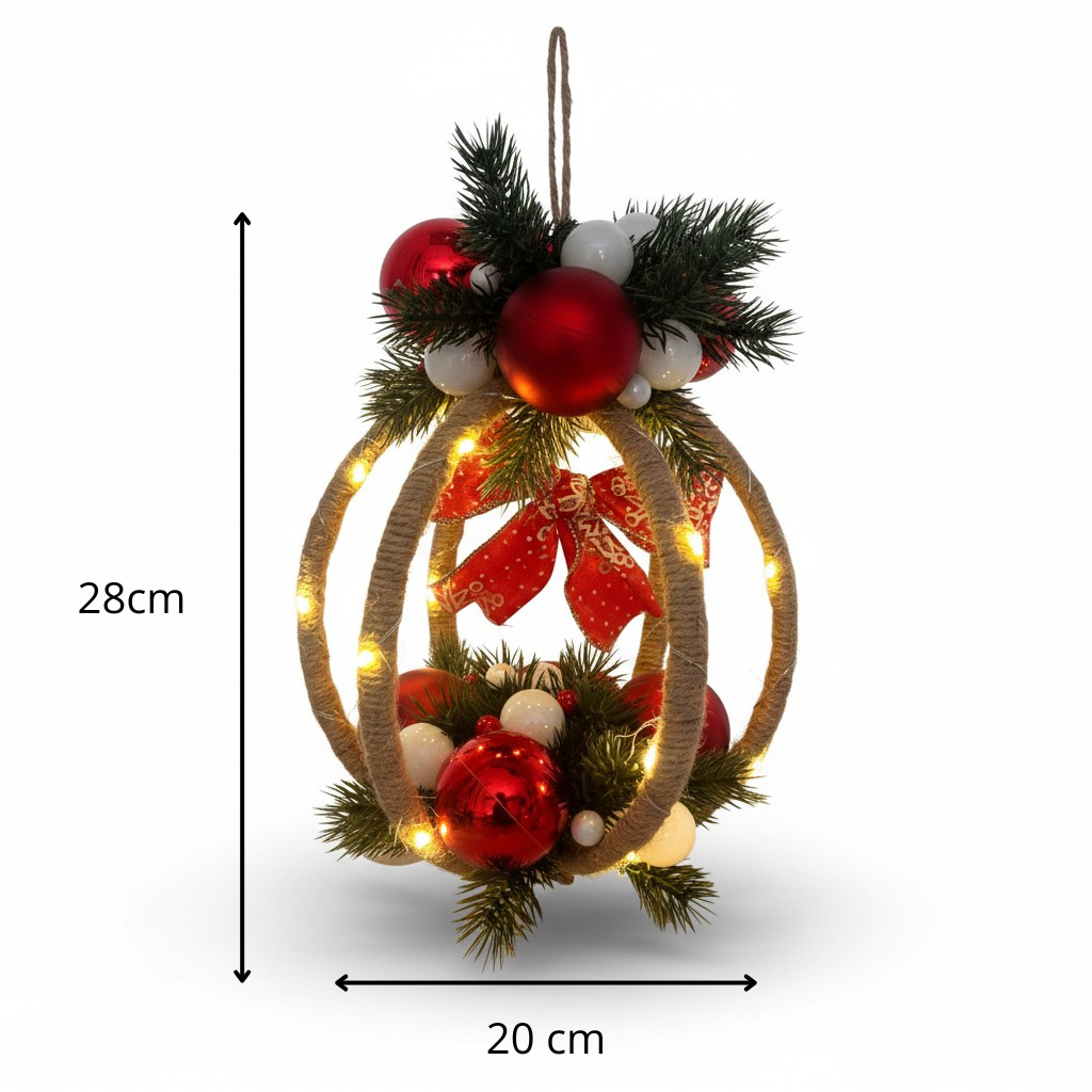 Grande Boule de Noël Lumineuse – Création Artisanale en Bambou et Jute