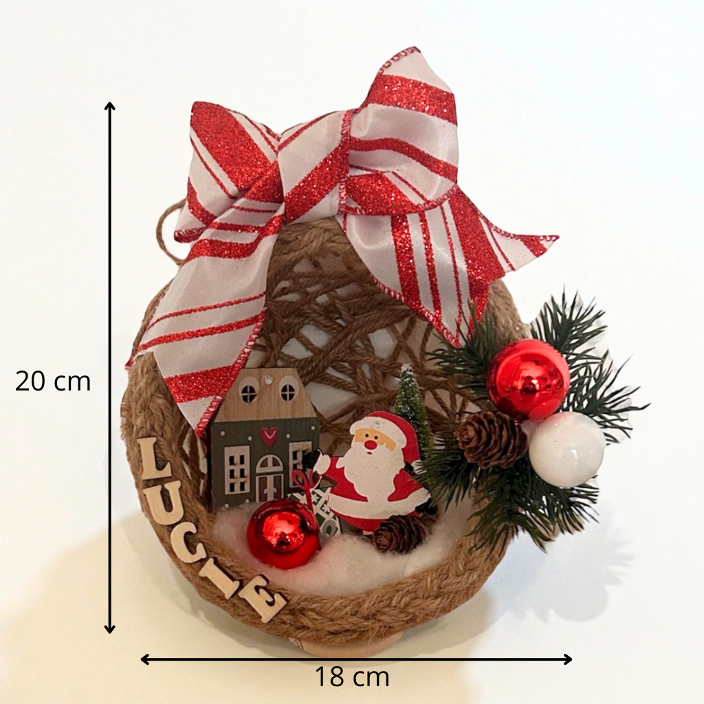 Boule de Noël Personnalisée en corde de jute – Modèle Grand Format 16 cm