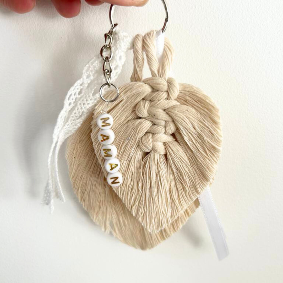 Porte-Clé Macramé Personnalisé – Cadeau Invités Baptême Bohème & Unique