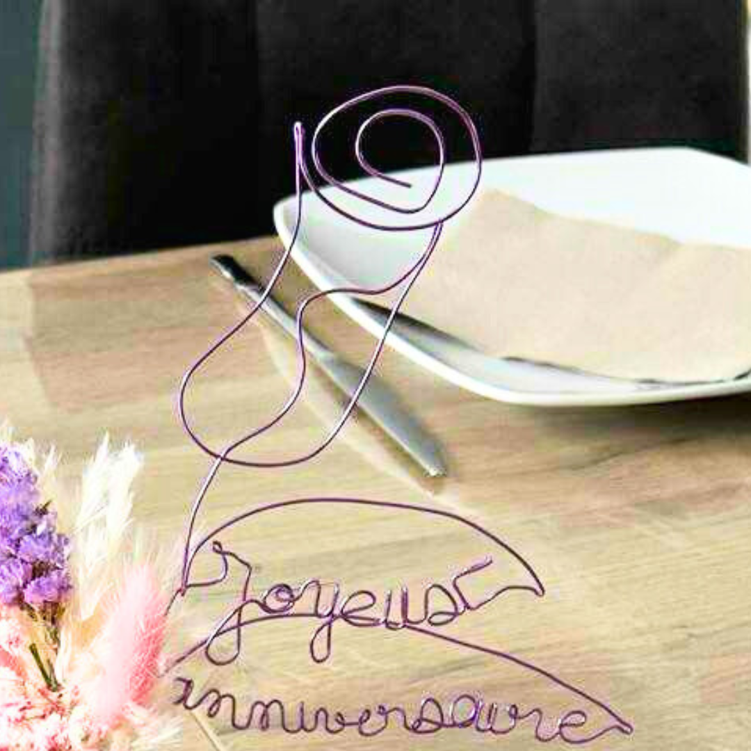 Vase fleurs séchées & rose fil de fer - Centre de table anniversaire personnalisé