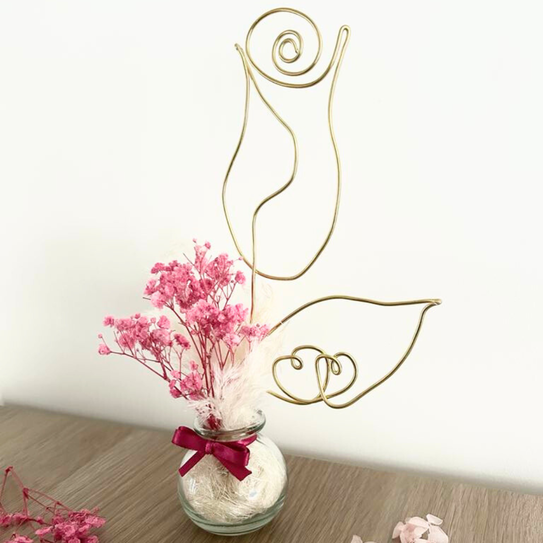 Vase fleurs séchées & rose fil de fer - Cadeau Fête des Grands-Mères personnalisé