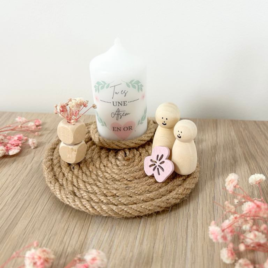 Cadeau personnalisé fin d’année – Bougie & décor artisanal pour Maîtresse, Nounou ou ATSEM