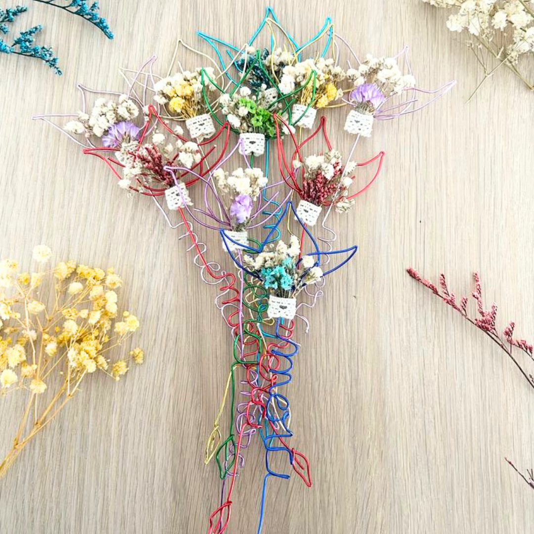 Marque-Page Fleurs Séchées Personnalisé – Fil Métal & Message au Choix – 20 à 25 cm