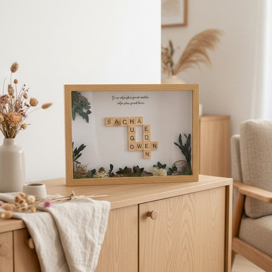 Cadre Scrabble personnalisé nature – Cadeau personnalisé fait main