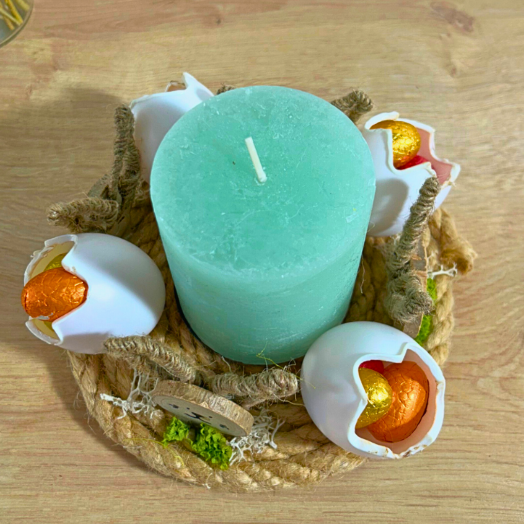 Centre de table de Pâques – bougie & lapins en bois