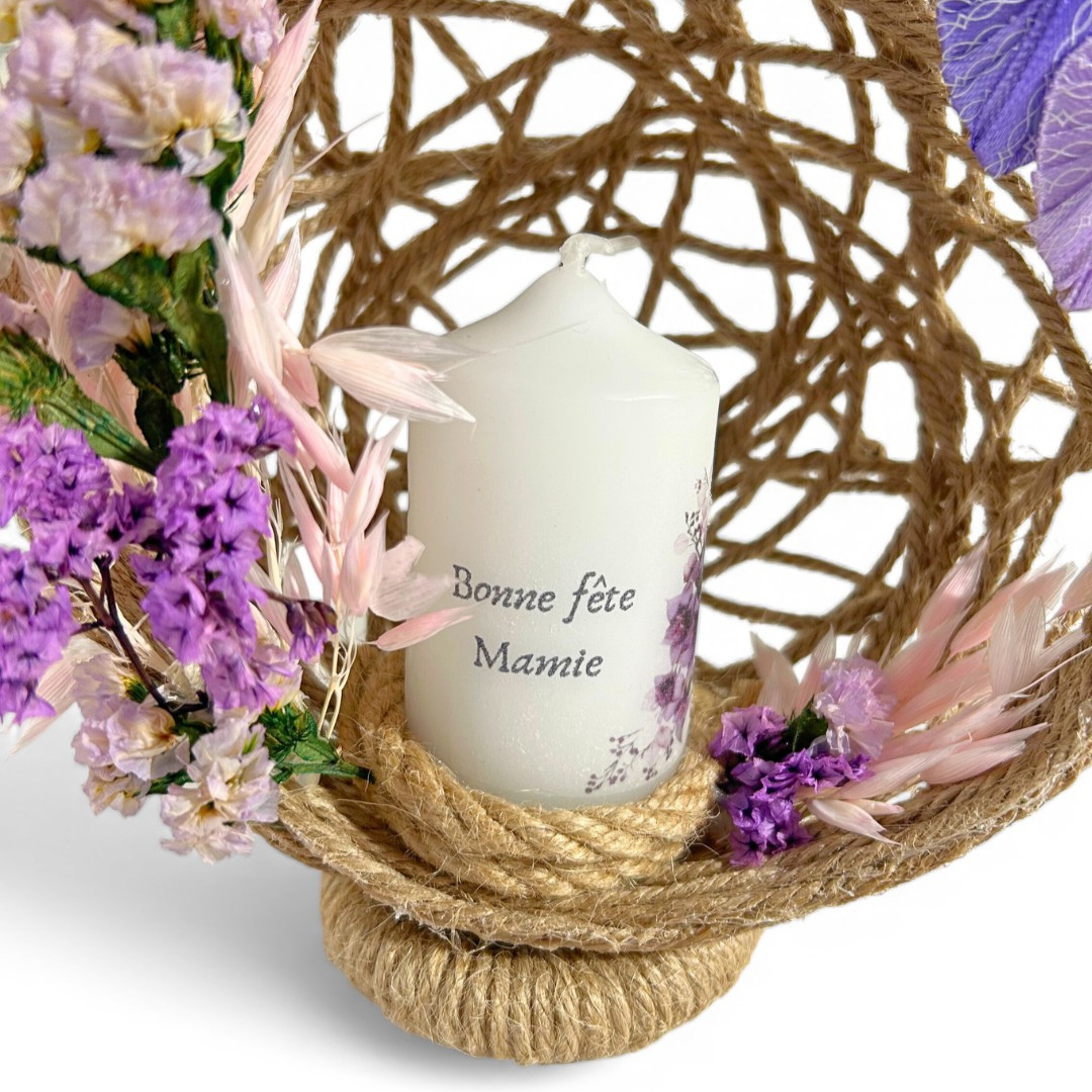 Composition Florale avec Bougie Personnalisée - Centre de Table d’Anniversaire