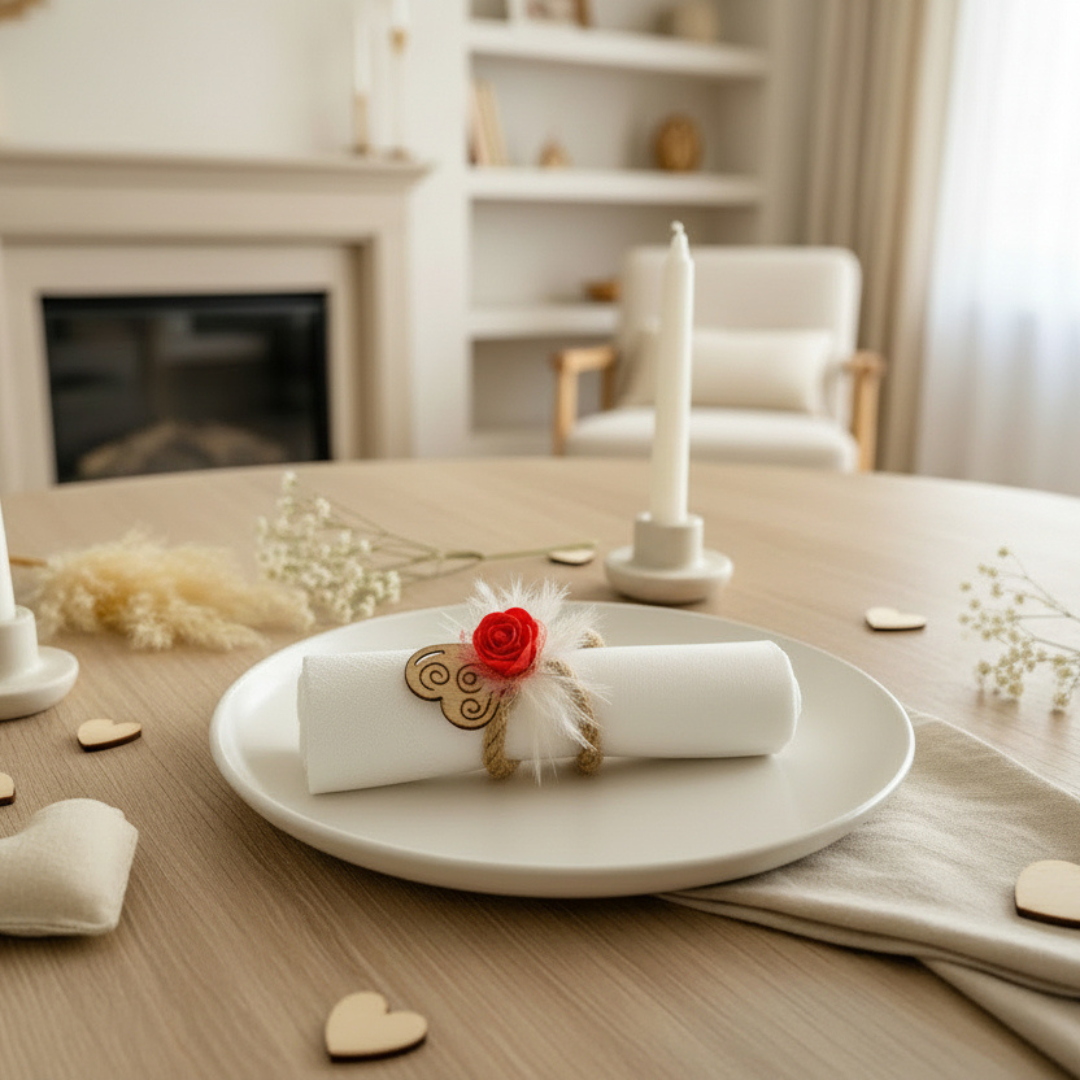 Rond de Serviette Nature & Cœur – Jute, Fleurs Séchées & Fleur Artificielle