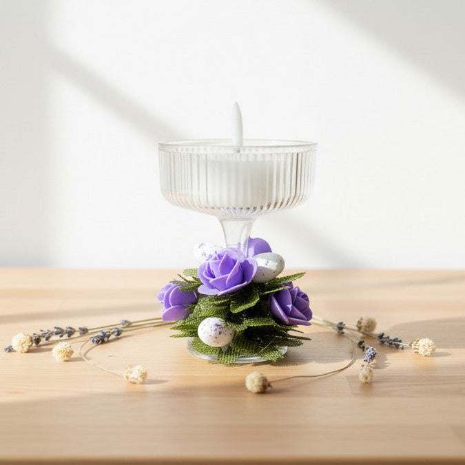 Bougeoir de Pâques décoratif – fleurs & œufs avec bougie LED