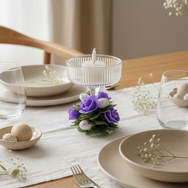Bougeoir de Pâques décoratif – fleurs & œufs avec bougie LED