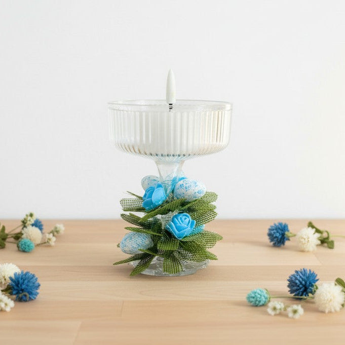 Bougeoir de Pâques décoratif – fleurs & œufs avec bougie LED