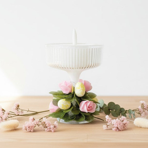 Bougeoir de Pâques décoratif – fleurs & œufs avec bougie LED