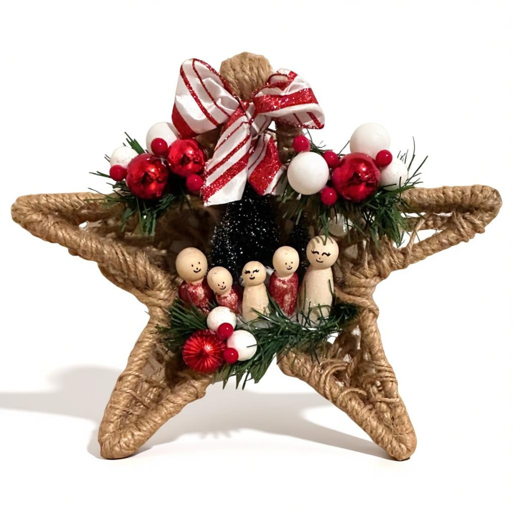 Étoile de Sapin Personnalisée – Décoration Artisanale en Jute (30×24 cm)