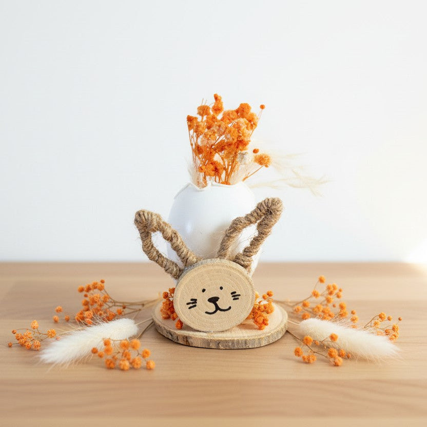 Décoration de Pâques – œuf fleuri & lapin en bois
