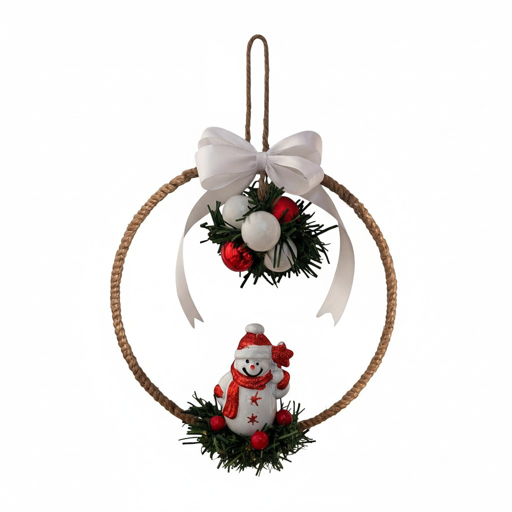 Suspension de Noël – Cercle en Bambou 20 cm avec Bonhomme de Neige