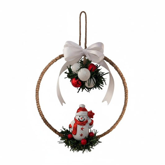 Suspension de Noël – Cercle en Bambou 20 cm avec Bonhomme de Neige