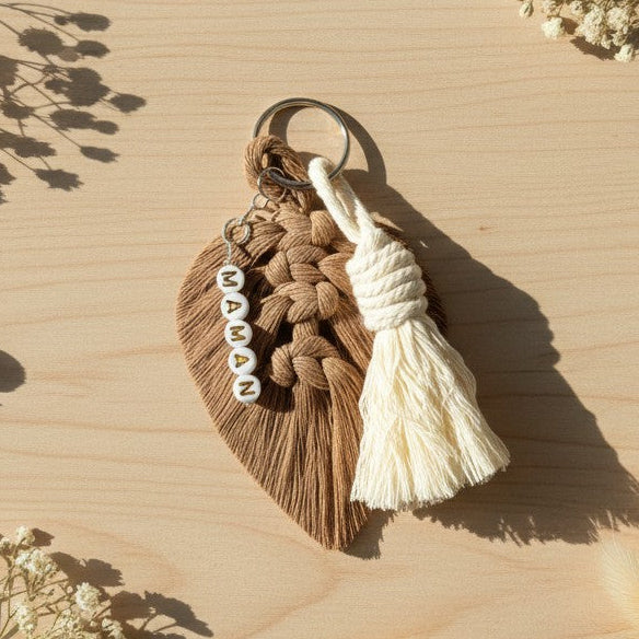 Porte-clé personnalisé macramé – cadeau de Noël avec prénom
