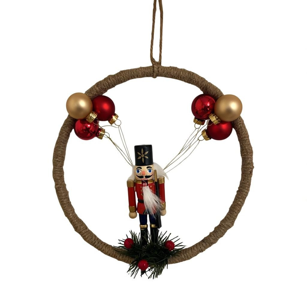 Suspension de Noël – Cercle en Bambou 20 cm avec Casse-Noisette