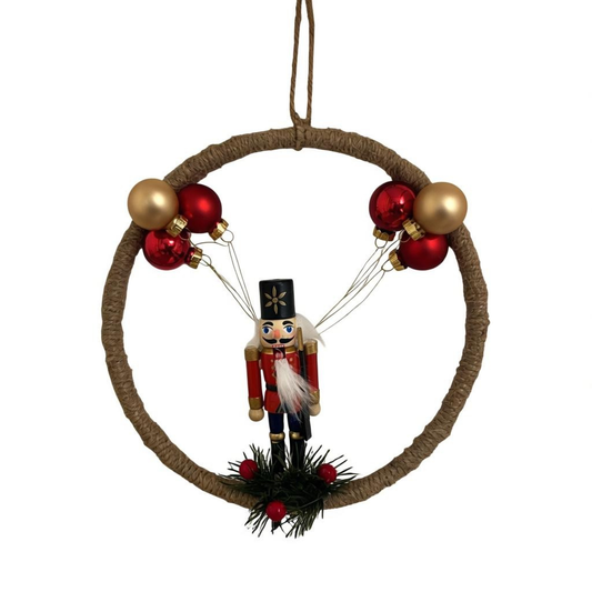 Suspension de Noël – Cercle en Bambou 20 cm avec Casse-Noisette