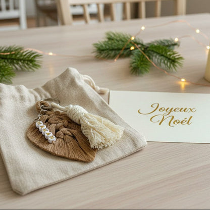 Porte-clé personnalisé macramé – cadeau de Noël avec prénom