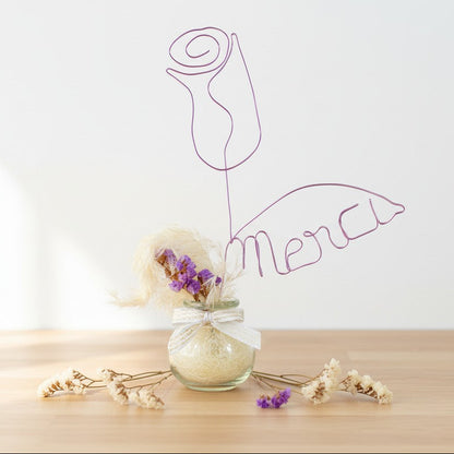 Cadeau invité mariage personnalisé – bouquet fleurs séchées avec prénom en fil aluminium