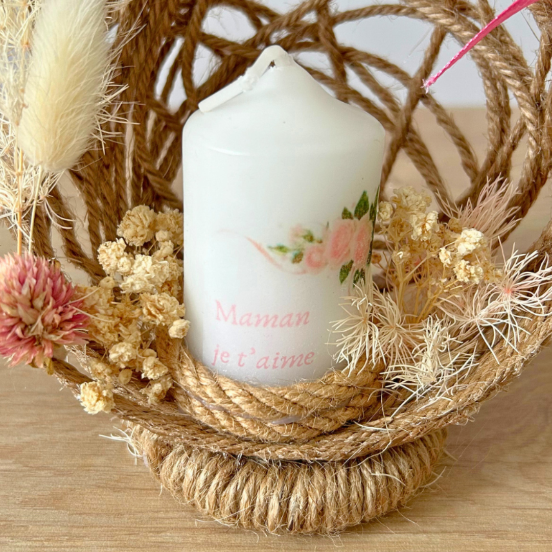 Composition florale personnalisée avec bougie – Plaisir d’offrir, cadeau unique et fait main