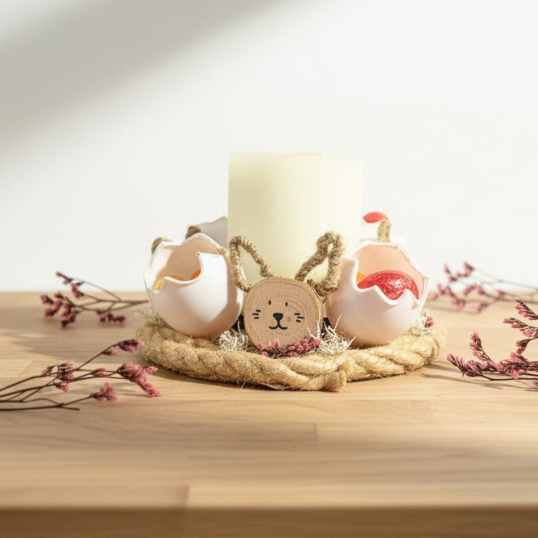 Centre de table de Pâques – bougie & lapins en bois