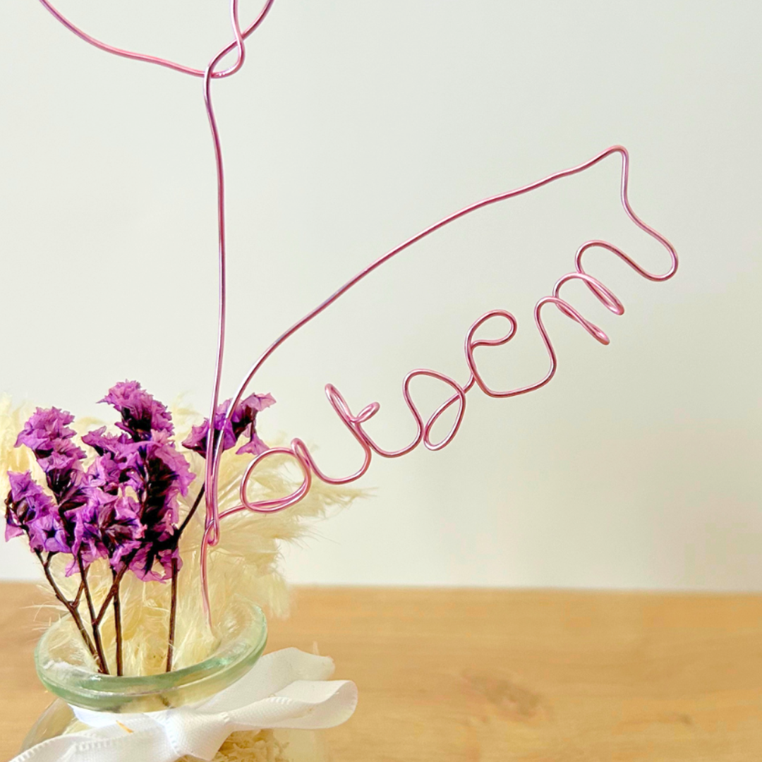 Cadeau maîtresse personnalisé – bouquet fleurs séchées avec prénom ou cœur