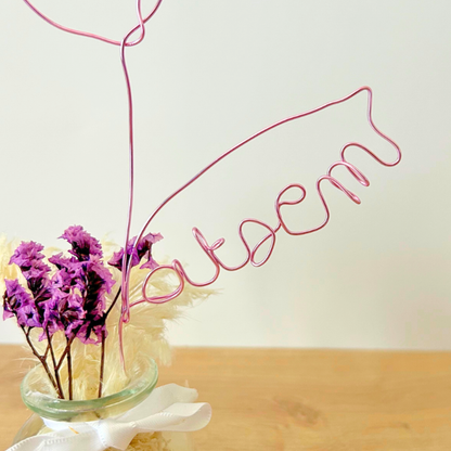 Cadeau maîtresse personnalisé – bouquet fleurs séchées avec prénom ou cœur