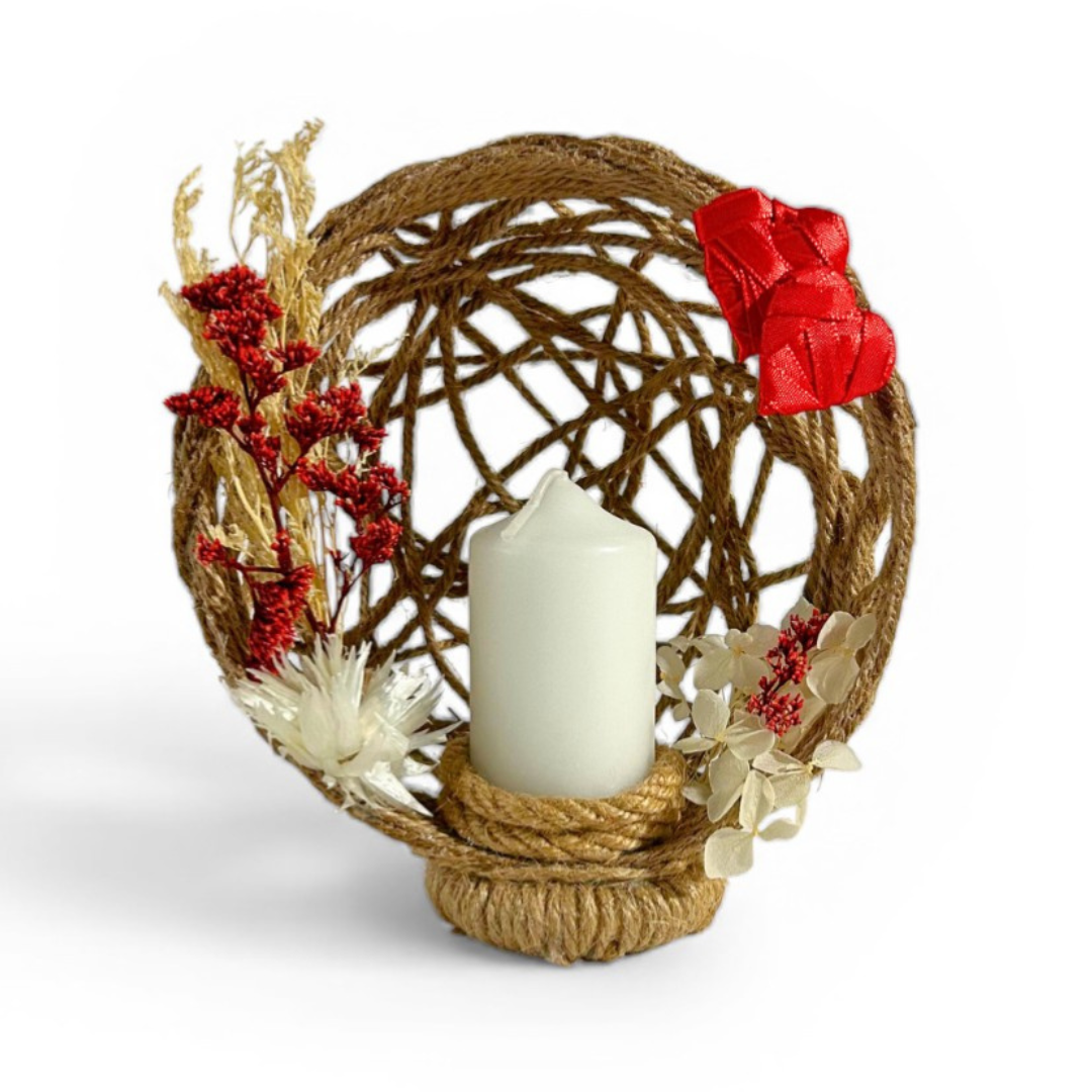 Composition Florale avec Bougie Gravée - Cadeau Parrain & Marraine Personnalisé