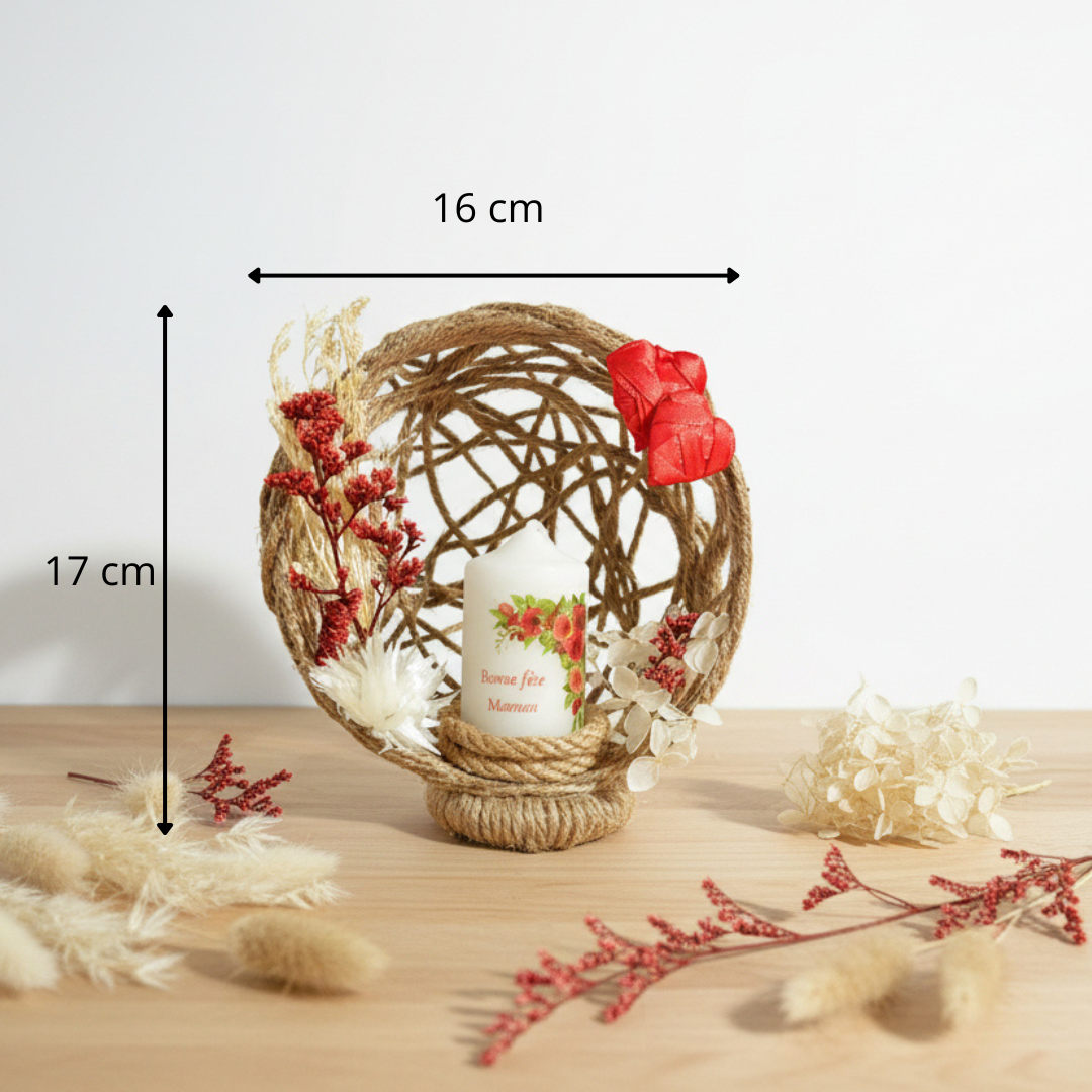 Composition Florale avec Bougie - Centre de table de Baptême Personnalisée