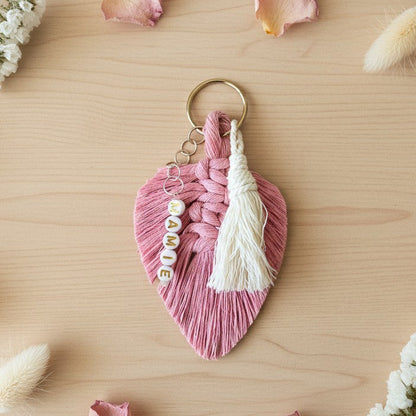 Porte-clé personnalisé macramé – cadeau fête des grands-mères avec prénom