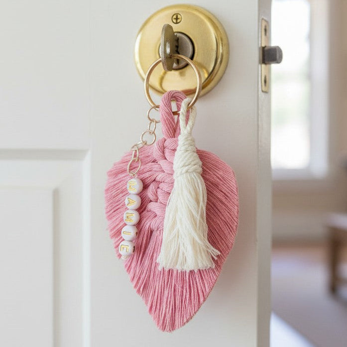 Porte-clé personnalisé macramé – cadeau fête des grands-mères avec prénom