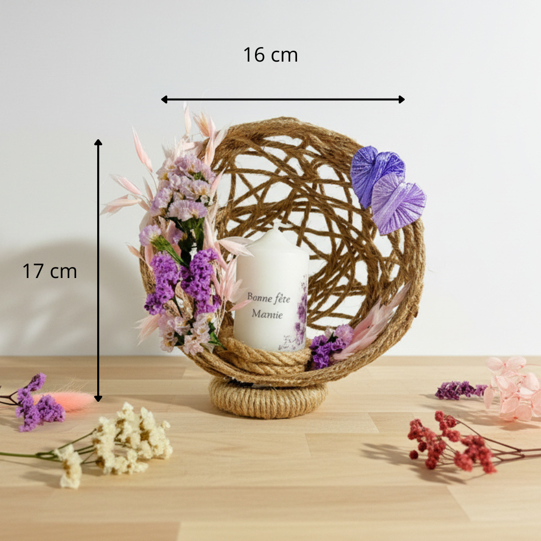 Composition Florale avec Bougie Personnalisée - Centre de Table d’Anniversaire