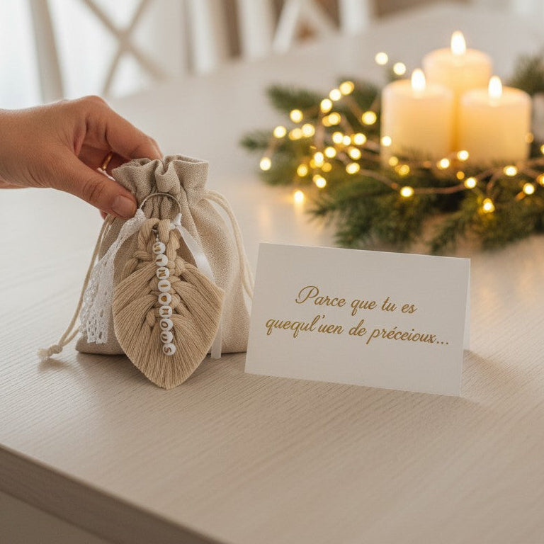 Porte-clés personnalisé macramé avec prénom – Annonce grossesse originale