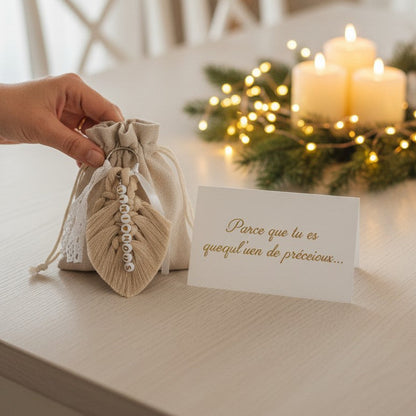 Porte-clés personnalisé macramé avec prénom – Annonce grossesse originale
