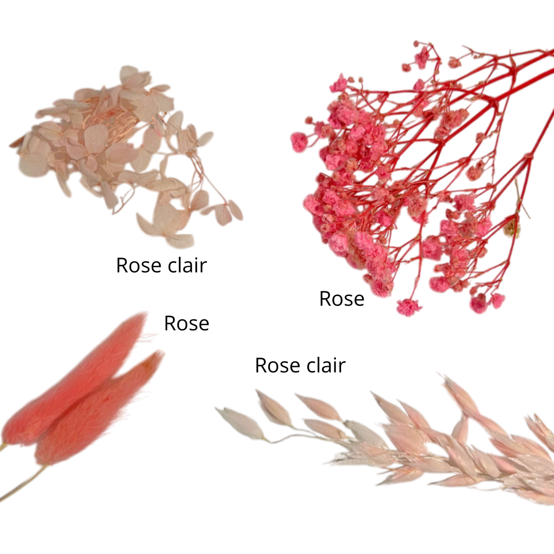 Cadeau invité baptême personnalisé – bouquet fleurs séchées avec prénom ou cœur