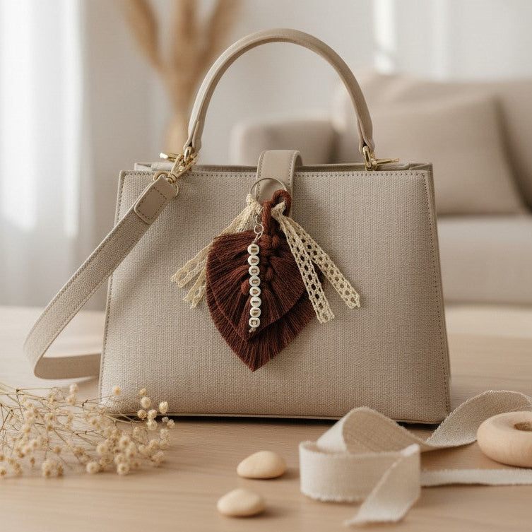 Porte-clés personnalisé macramé avec prénom – Annonce parrain marraine originale