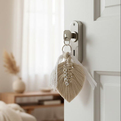 Porte-clés personnalisé macramé avec prénom – Cadeau invité baptême