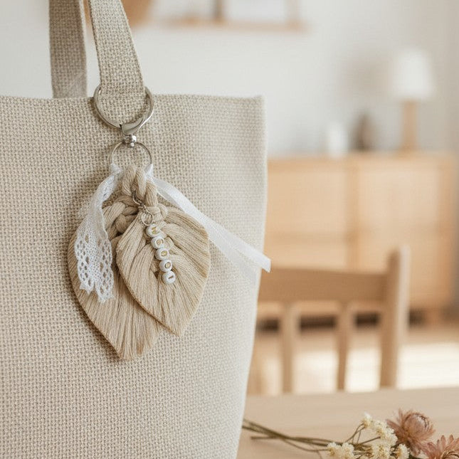Porte-clés personnalisé macramé avec prénom – Cadeau invité baptême