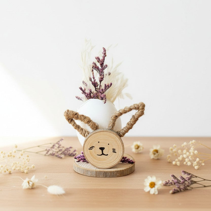 Décoration de Pâques – œuf fleuri & lapin en bois