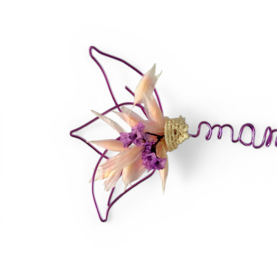 Marque-Page Personnalisé en Fleurs Séchées & Fil Métal - Cadeau Fête des Grand-Mères