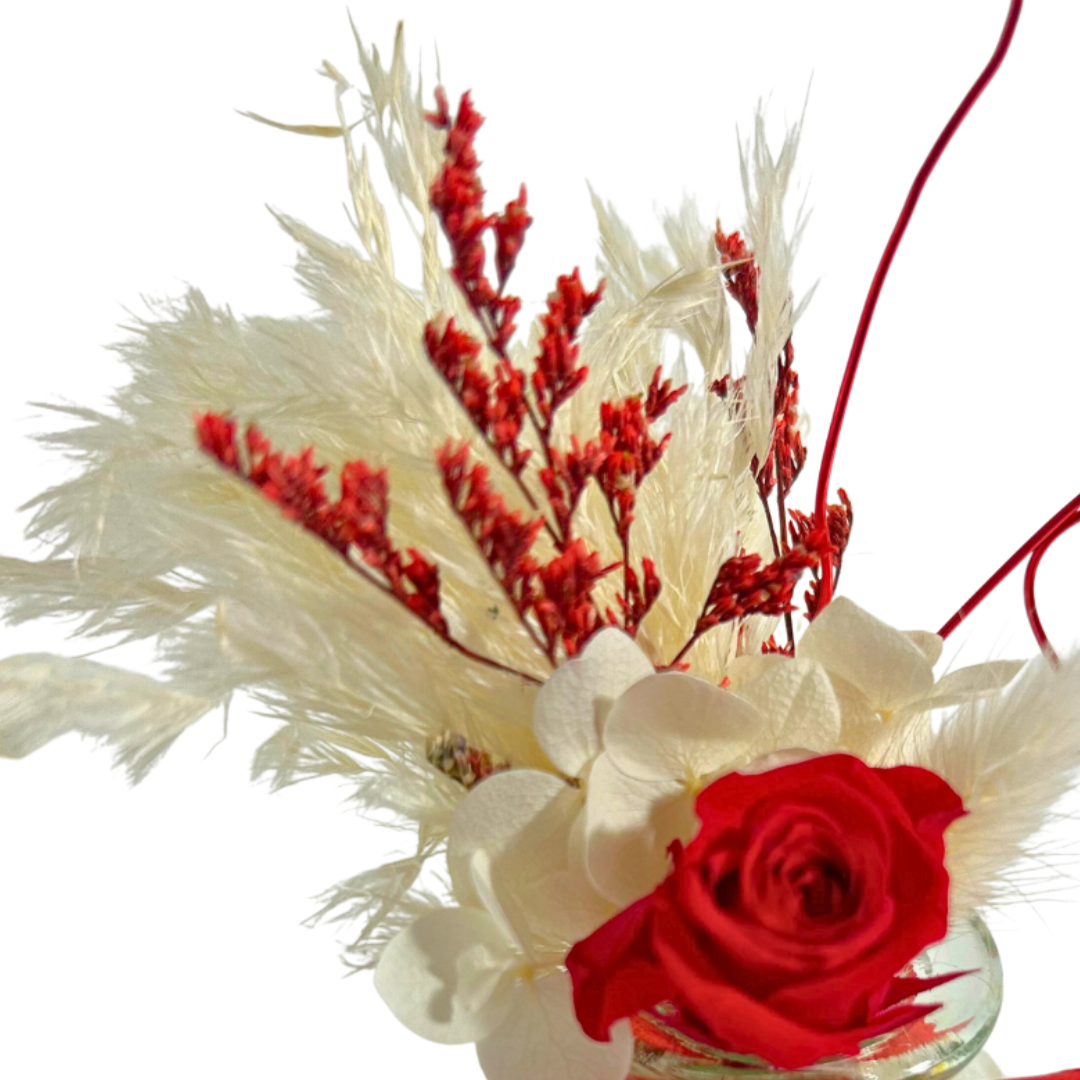 Vase Fleuri Personnalisé – Fleurs Séchées, Rose Éternelle & Fleur en Fil d’Aluminium