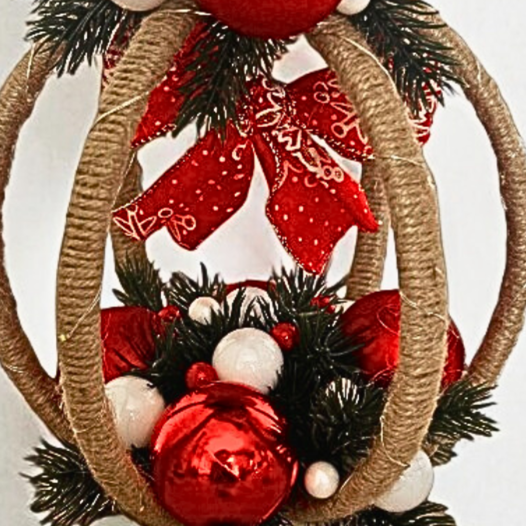 Grande Boule de Noël Lumineuse – Création Artisanale en Bambou et Jute