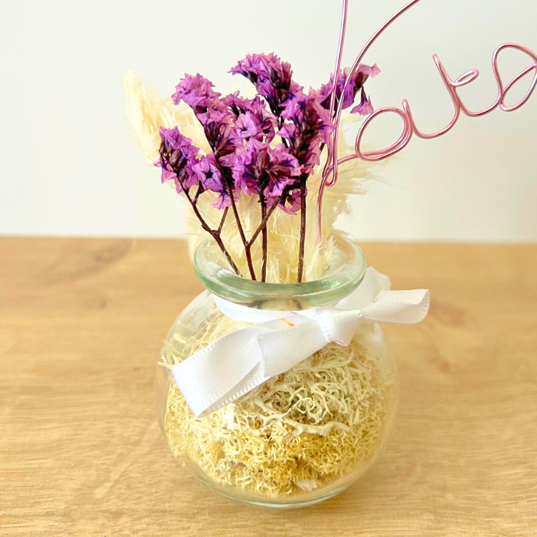 Cadeau maîtresse personnalisé – bouquet fleurs séchées avec prénom ou cœur
