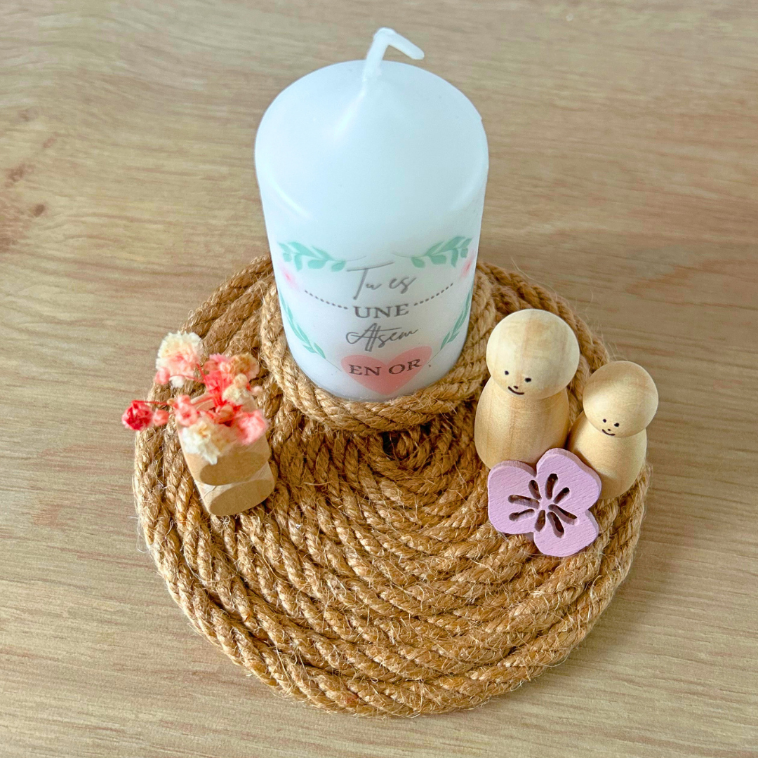 Décoration personnalisée avec bougie – Cadeau maîtresse, ATSEM ou nounou