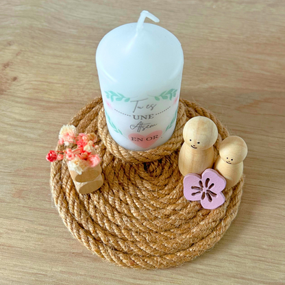 Décoration personnalisée avec bougie – Cadeau maîtresse, ATSEM ou nounou