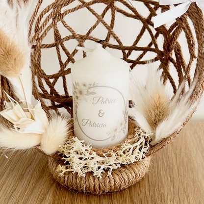 Centre de table mariage personnalisé avec bougie – décoration élégante et fait main