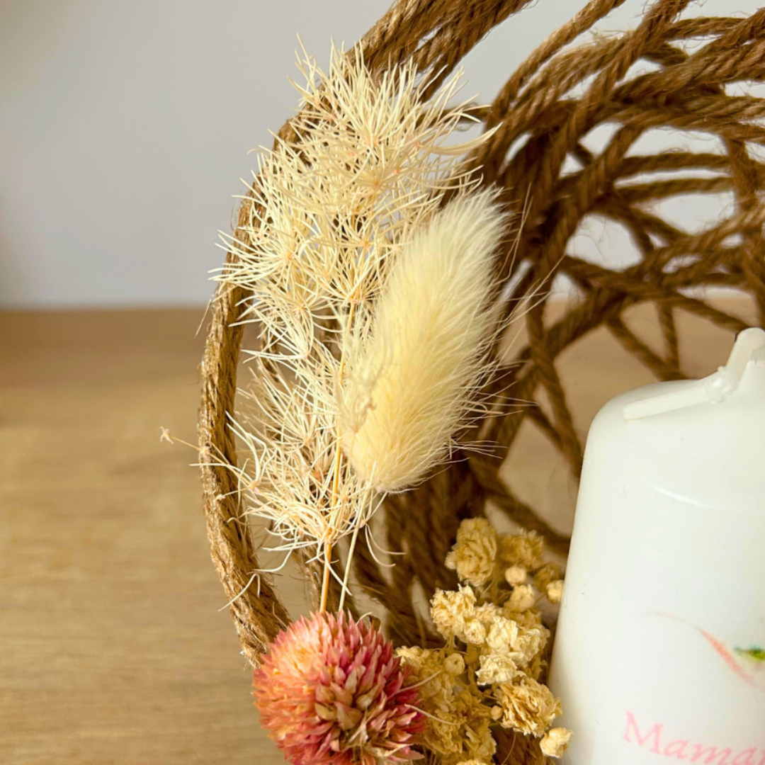Composition florale personnalisée avec bougie – Plaisir d’offrir, cadeau unique et fait main